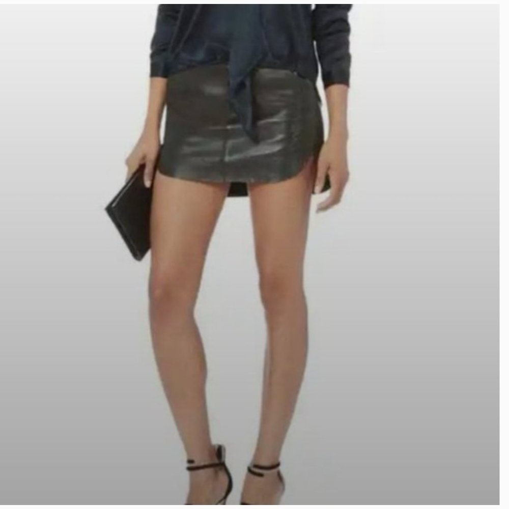 Copy Mason Black Leather mini skirt rounded high /low hem Sz 4 Festival